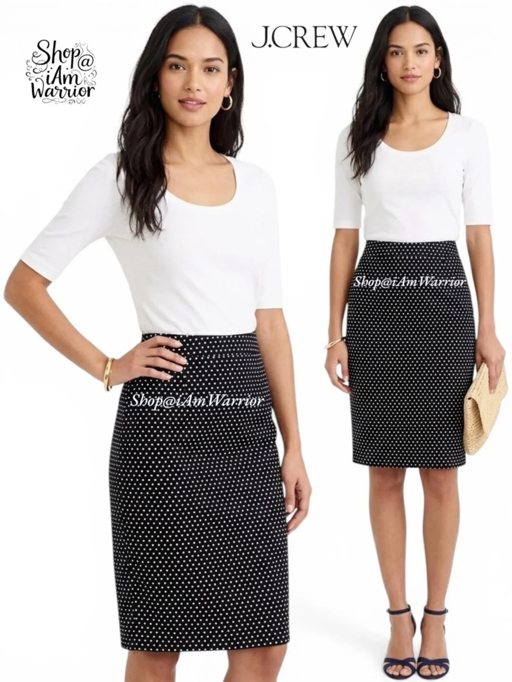J.Crew navy blue no.2 pencil skirt in micro polka dot print *shop@iamwarrior